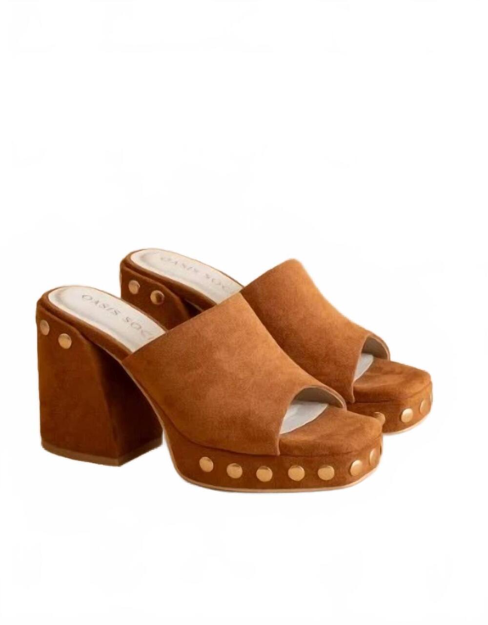 NEW OASIS SOCIETY women's studded platform heels in caramel